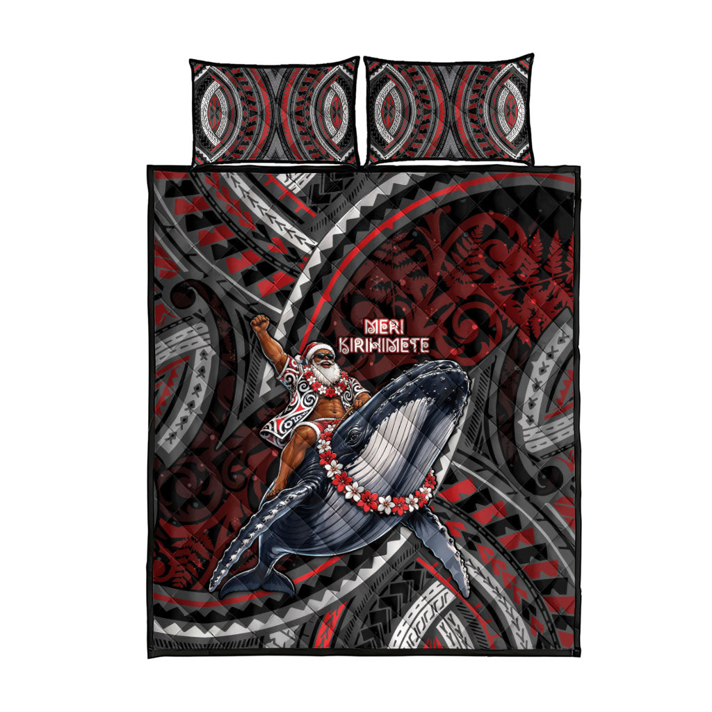 Aotearoa Christmas Quilt Bed Set Santa Riding Humpback Whale Maori Koru DT05 - Polynesian Pride