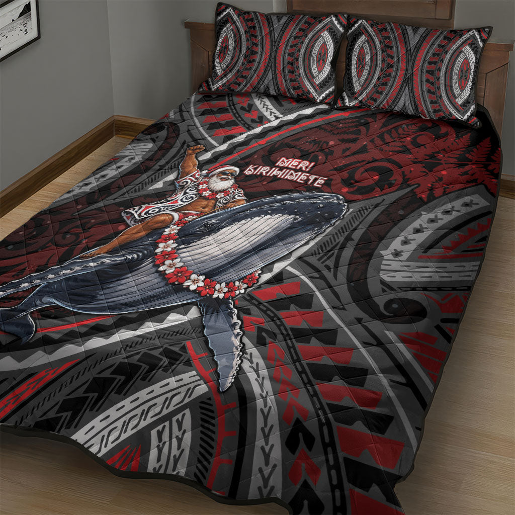 Aotearoa Christmas Quilt Bed Set Santa Riding Humpback Whale Maori Koru DT05 - Polynesian Pride
