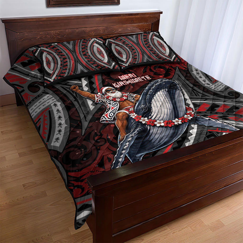 Aotearoa Christmas Quilt Bed Set Santa Riding Humpback Whale Maori Koru DT05 - Polynesian Pride