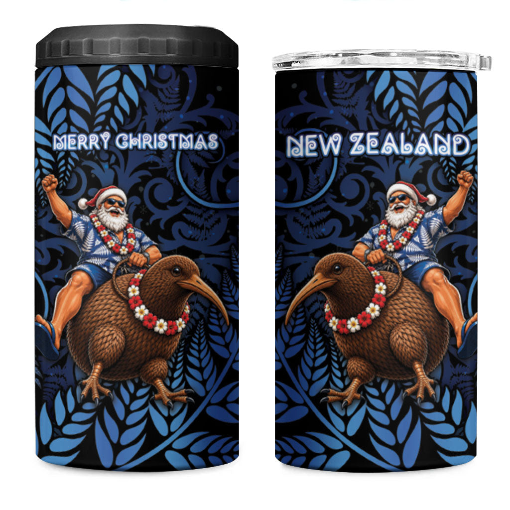New Zealand Christmas 4 in 1 Can Cooler Tumbler Santa Riding Kiwi Bird Silver Fern DT05 One Size: 16 oz Navy - Polynesian Pride