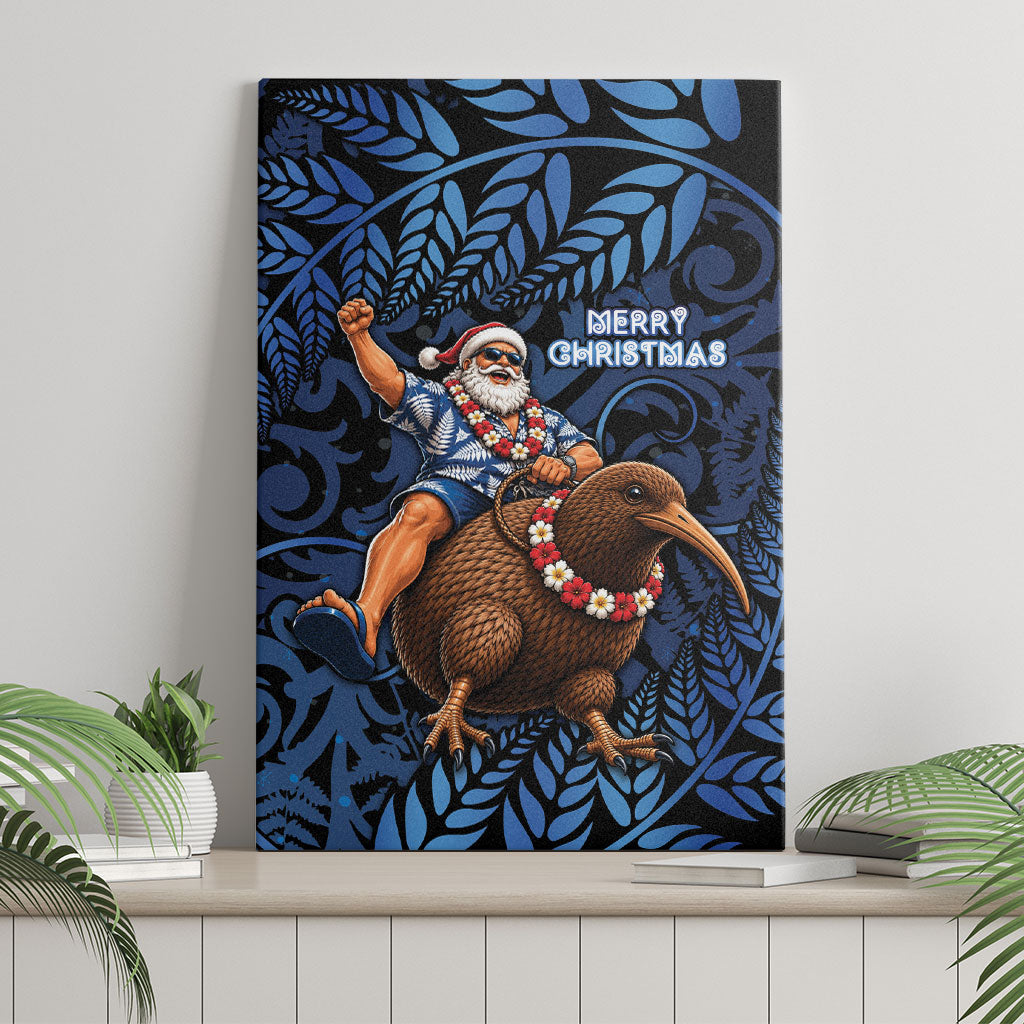 New Zealand Christmas Canvas Wall Art Santa Riding Kiwi Bird Silver Fern DT05 - Polynesian Pride
