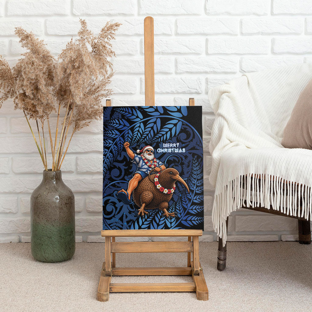 New Zealand Christmas Canvas Wall Art Santa Riding Kiwi Bird Silver Fern DT05 - Polynesian Pride