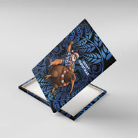 New Zealand Christmas Canvas Wall Art Santa Riding Kiwi Bird Silver Fern DT05 With Frame Navy - Polynesian Pride
