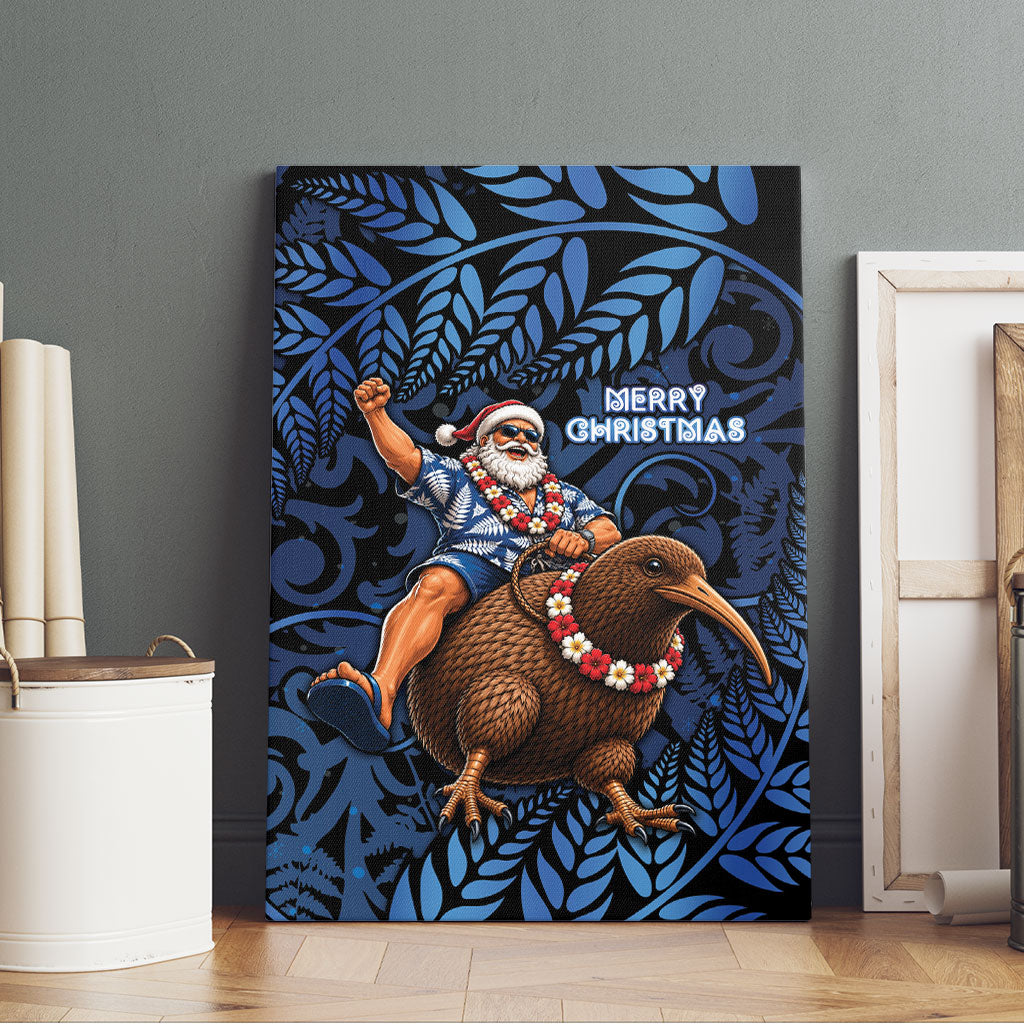 New Zealand Christmas Canvas Wall Art Santa Riding Kiwi Bird Silver Fern DT05 - Polynesian Pride