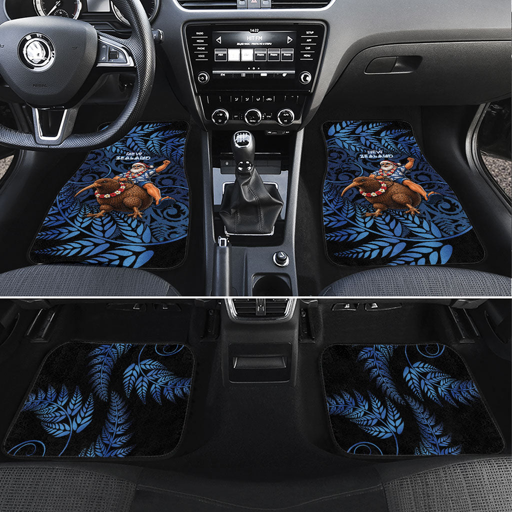 New Zealand Christmas Car Mats Santa Riding Kiwi Bird Silver Fern DT05 Set 4pcs Navy - Polynesian Pride