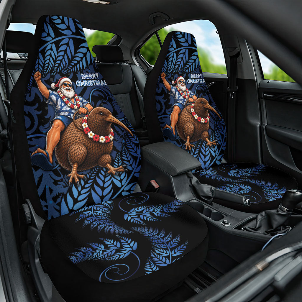 New Zealand Christmas Car Seat Cover Santa Riding Kiwi Bird Silver Fern DT05 One Size Navy - Polynesian Pride