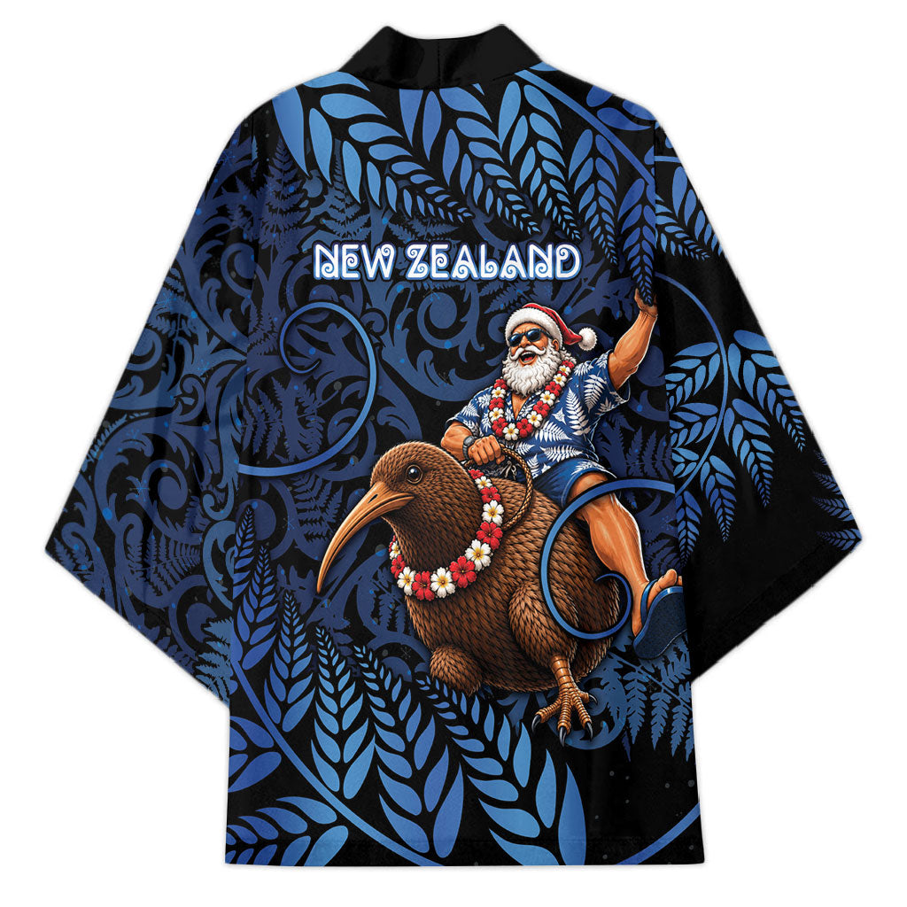 New Zealand Christmas Kimono Santa Riding Kiwi Bird Silver Fern DT05 - Polynesian Pride