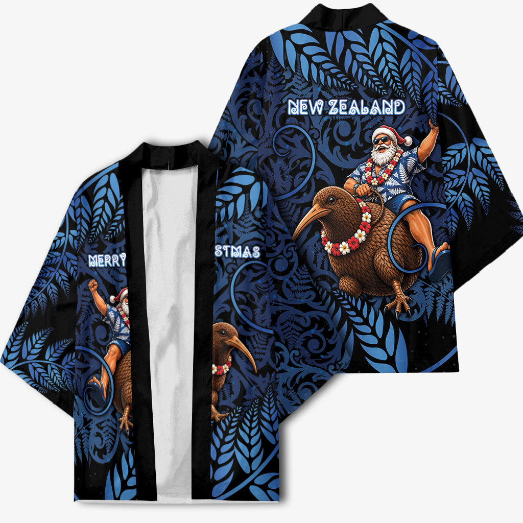 New Zealand Christmas Kimono Santa Riding Kiwi Bird Silver Fern DT05 - Polynesian Pride