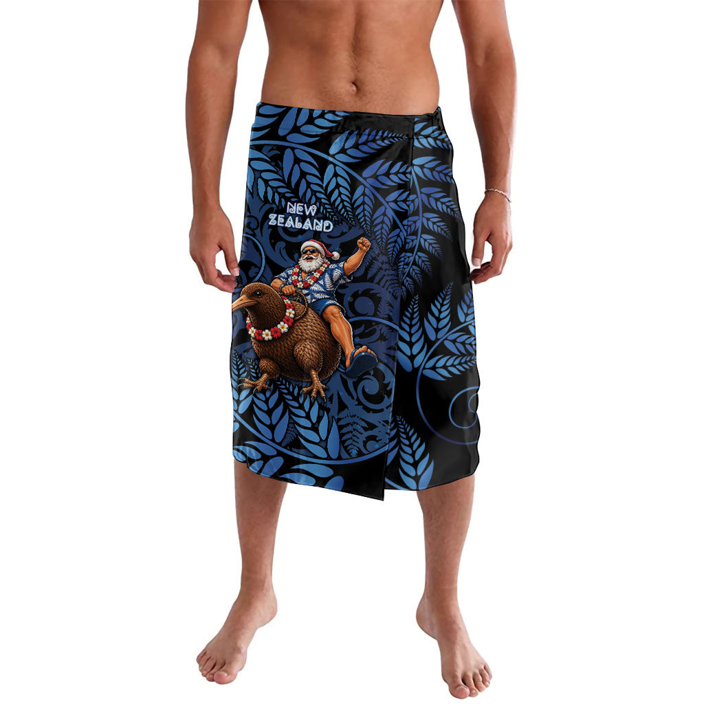 New Zealand Christmas Lavalava Santa Riding Kiwi Bird Silver Fern DT05 Navy - Polynesian Pride