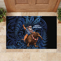 New Zealand Christmas Rubber Doormat Santa Riding Kiwi Bird Silver Fern DT05 Navy - Polynesian Pride