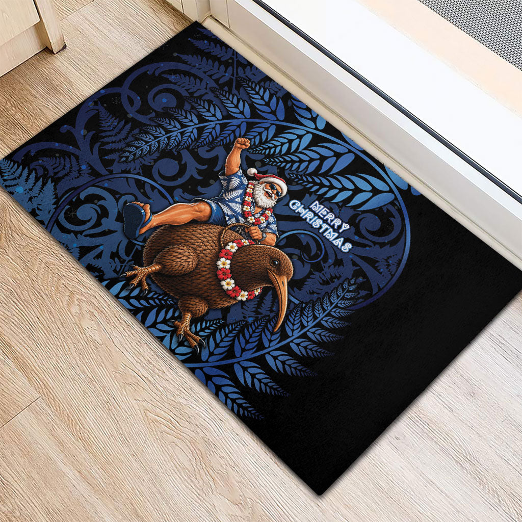 New Zealand Christmas Rubber Doormat Santa Riding Kiwi Bird Silver Fern DT05 - Polynesian Pride