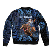 New Zealand Christmas Sleeve Zip Bomber Jacket Santa Riding Kiwi Bird Silver Fern DT05 - Polynesian Pride