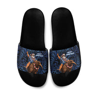 New Zealand Christmas Slide Sandals Santa Riding Kiwi Bird Silver Fern DT05 Navy - Polynesian Pride