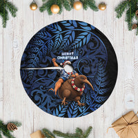 New Zealand Christmas Tree Skirt Santa Riding Kiwi Bird Silver Fern DT05 Casual Navy - Polynesian Pride