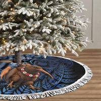 New Zealand Christmas Tree Skirt Santa Riding Kiwi Bird Silver Fern DT05 - Polynesian Pride