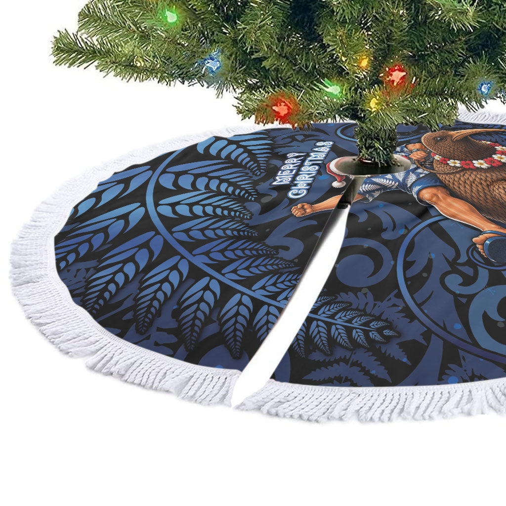New Zealand Christmas Tree Skirt Santa Riding Kiwi Bird Silver Fern DT05 - Polynesian Pride