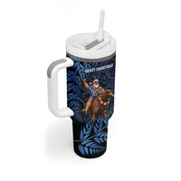 New Zealand Christmas Tumbler With Handle Santa Riding Kiwi Bird Silver Fern DT05 - Polynesian Pride