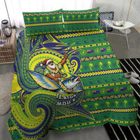 Cook Islands Christmas Bedding Set Santa Riding Flying Fish