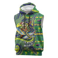 Cook Islands Christmas Sleeveless Hoodie Santa Riding Flying Fish DT05 Green - Polynesian Pride