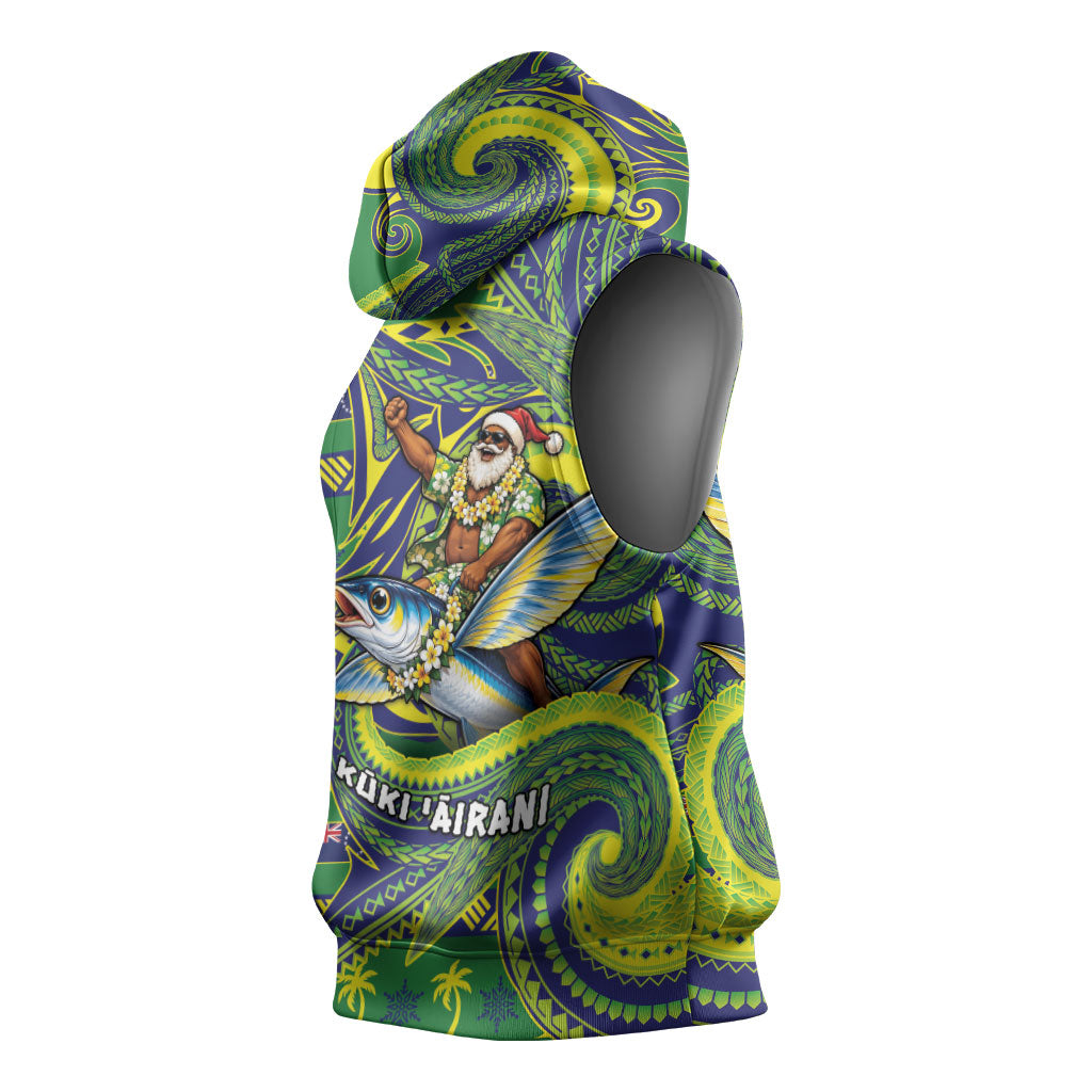 Cook Islands Christmas Sleeveless Hoodie Santa Riding Flying Fish DT05 - Polynesian Pride