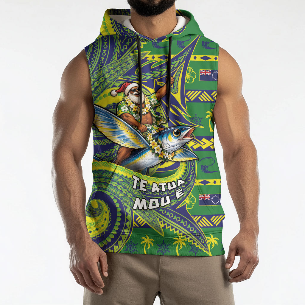 Cook Islands Christmas Sleeveless Hoodie Santa Riding Flying Fish DT05 - Polynesian Pride