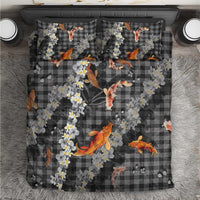 Black Palaka Hawaiian And Japanese Bedding Set Sakura Lei With Koi Fish DT05 Black - Polynesian Pride