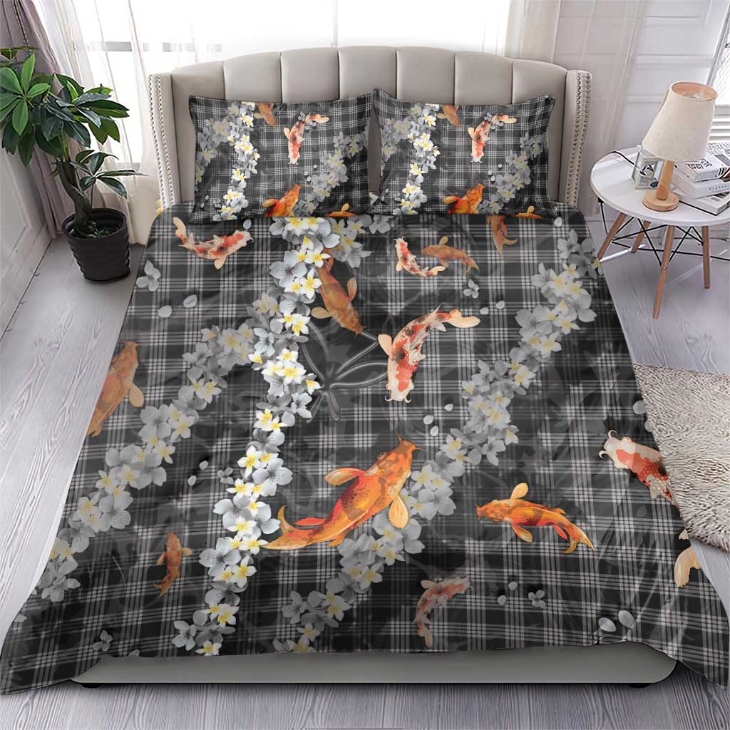 Black Palaka Hawaiian And Japanese Bedding Set Sakura Lei With Koi Fish DT05 - Polynesian Pride