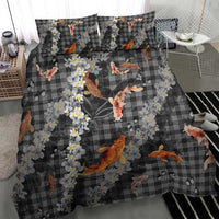 Black Palaka Hawaiian And Japanese Bedding Set Sakura Lei With Koi Fish DT05 - Polynesian Pride