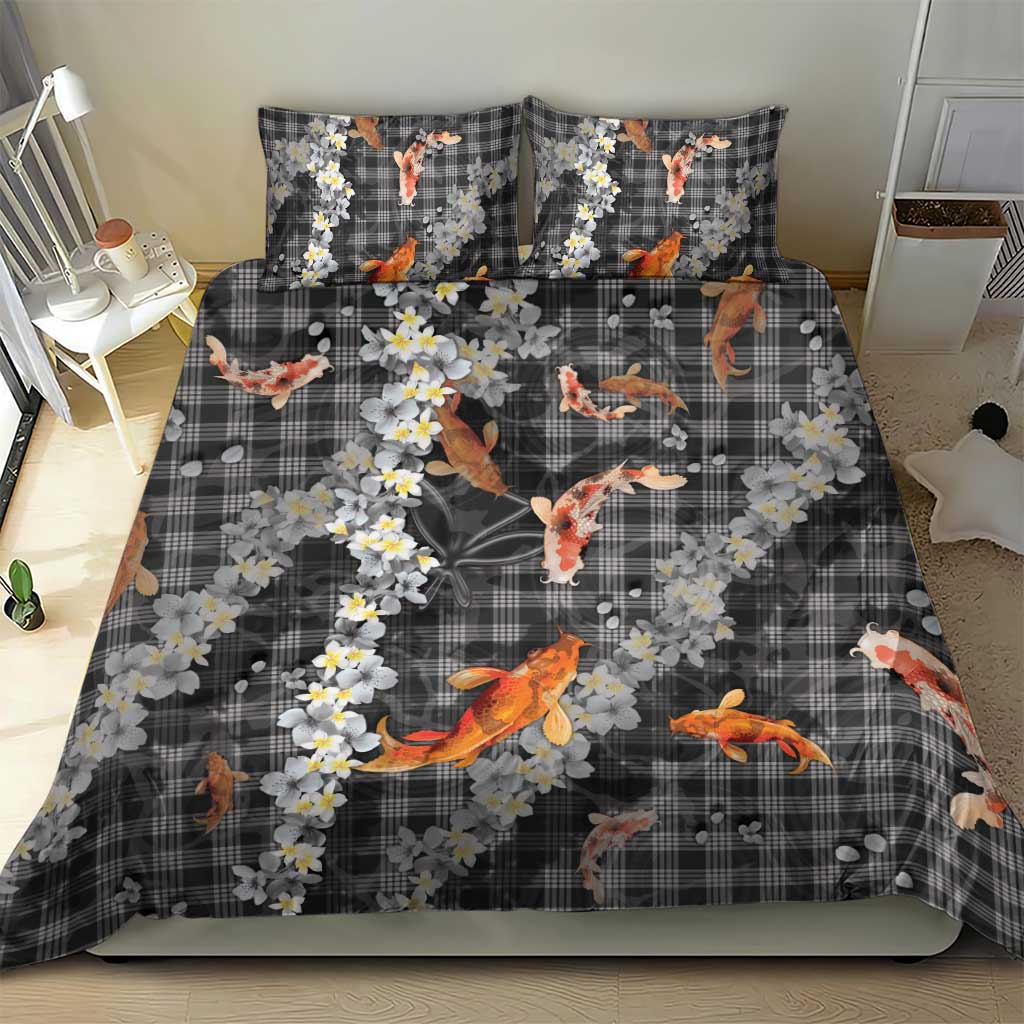 Black Palaka Hawaiian And Japanese Bedding Set Sakura Lei With Koi Fish DT05 - Polynesian Pride