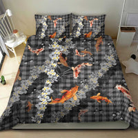 Black Palaka Hawaiian And Japanese Bedding Set Sakura Lei With Koi Fish DT05 - Polynesian Pride