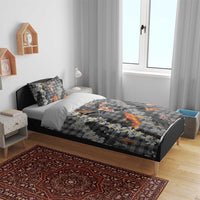 Black Palaka Hawaiian And Japanese Bedding Set Sakura Lei With Koi Fish DT05 - Polynesian Pride