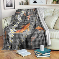 Black Palaka Hawaiian And Japanese Blanket Sakura Lei With Koi Fish DT05 Black - Polynesian Pride