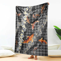 Black Palaka Hawaiian And Japanese Blanket Sakura Lei With Koi Fish DT05 - Polynesian Pride