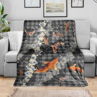 Black Palaka Hawaiian And Japanese Blanket Sakura Lei With Koi Fish DT05 - Polynesian Pride