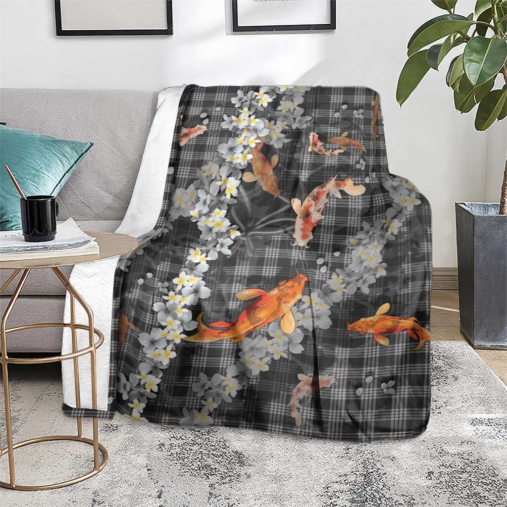 Black Palaka Hawaiian And Japanese Blanket Sakura Lei With Koi Fish DT05 - Polynesian Pride