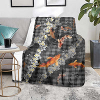 Black Palaka Hawaiian And Japanese Blanket Sakura Lei With Koi Fish DT05 - Polynesian Pride