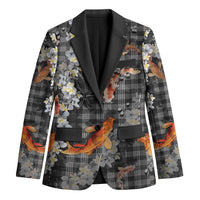 Black Palaka Hawaiian And Japanese Blazer Sakura Lei With Koi Fish DT05 Unisex Black - Polynesian Pride