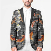 Black Palaka Hawaiian And Japanese Blazer Sakura Lei With Koi Fish DT05 - Polynesian Pride