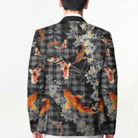 Black Palaka Hawaiian And Japanese Blazer Sakura Lei With Koi Fish DT05 - Polynesian Pride