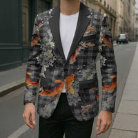 Black Palaka Hawaiian And Japanese Blazer Sakura Lei With Koi Fish DT05 - Polynesian Pride