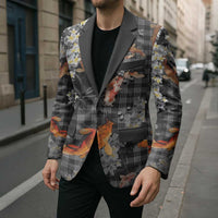 Black Palaka Hawaiian And Japanese Blazer Sakura Lei With Koi Fish DT05 - Polynesian Pride