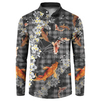 Black Palaka Hawaiian And Japanese Button Sweatshirt Sakura Lei With Koi Fish DT05 Black - Polynesian Pride
