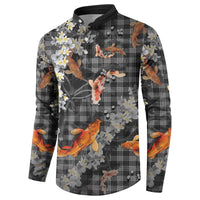 Black Palaka Hawaiian And Japanese Button Sweatshirt Sakura Lei With Koi Fish DT05 - Polynesian Pride