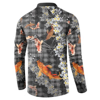 Black Palaka Hawaiian And Japanese Button Sweatshirt Sakura Lei With Koi Fish DT05 - Polynesian Pride