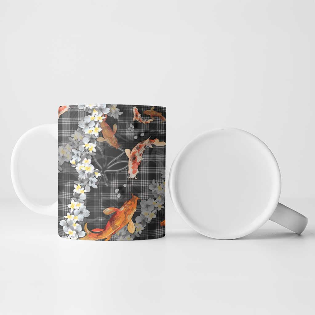 Black Palaka Hawaiian And Japanese Ceramic Mug Sakura Lei With Koi Fish DT05 - Polynesian Pride