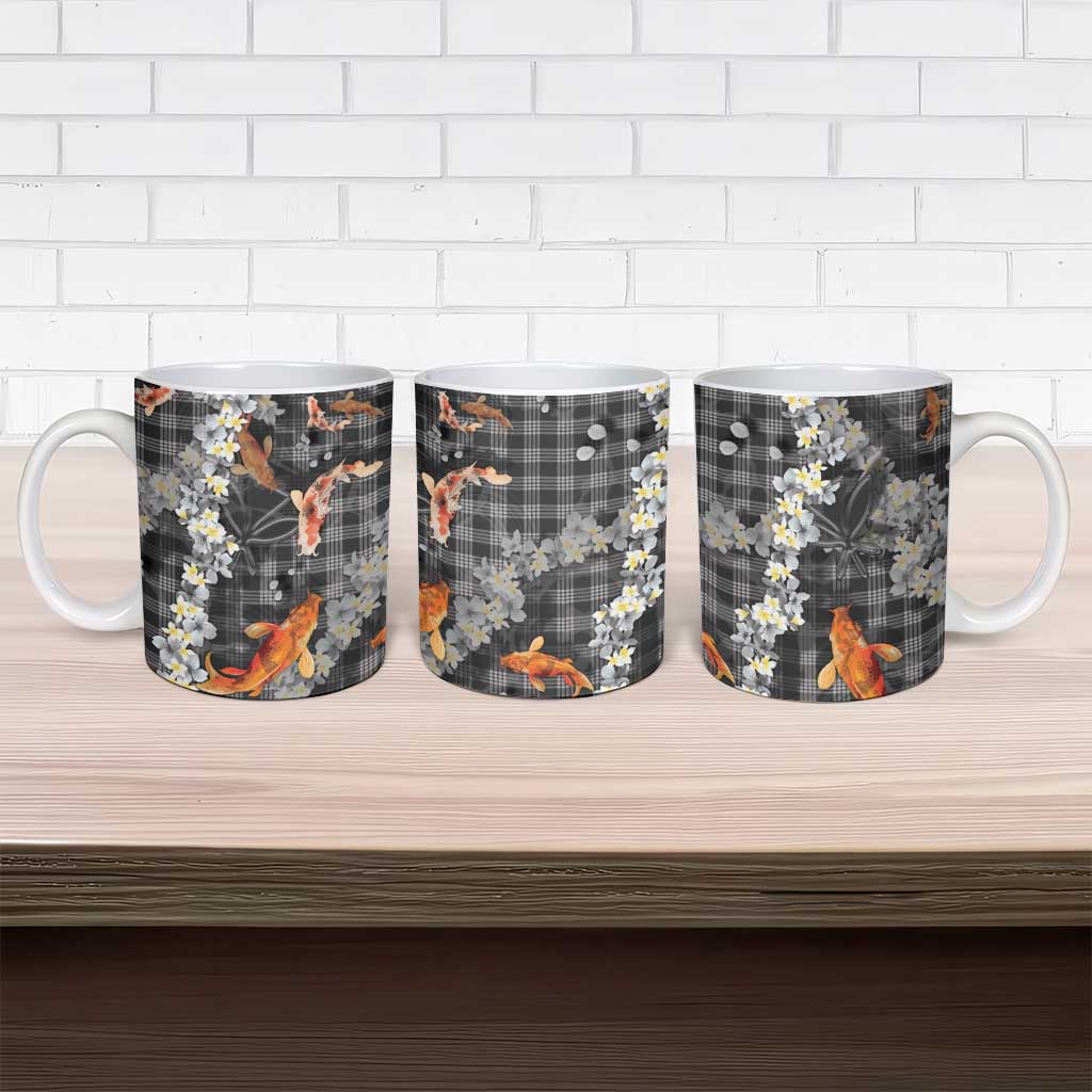 Black Palaka Hawaiian And Japanese Ceramic Mug Sakura Lei With Koi Fish DT05 - Polynesian Pride
