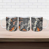 Black Palaka Hawaiian And Japanese Ceramic Mug Sakura Lei With Koi Fish DT05 - Polynesian Pride