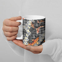 Black Palaka Hawaiian And Japanese Ceramic Mug Sakura Lei With Koi Fish DT05 - Polynesian Pride