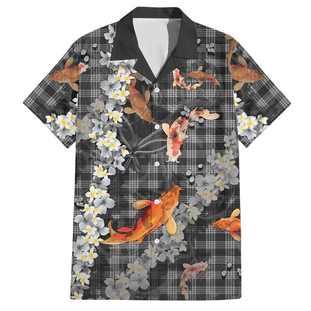Black Palaka Hawaiian and Japanese Hawaiian Shirt - Sakura Lei With Koi Fish DT05 Black - Polynesian Pride