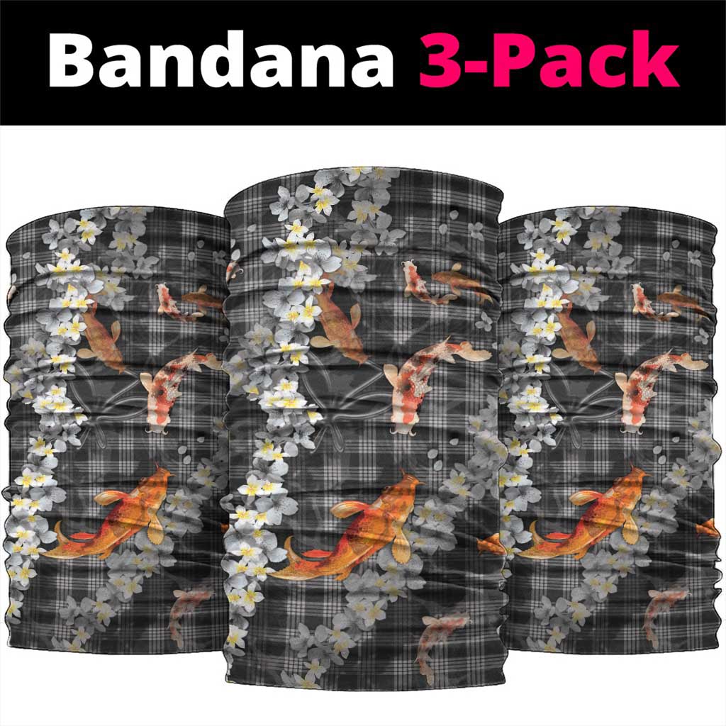 Black Palaka Hawaiian And Japanese Neck Gaiter Sakura Lei With Koi Fish DT05 package One Size: 25*50cm Black - Polynesian Pride